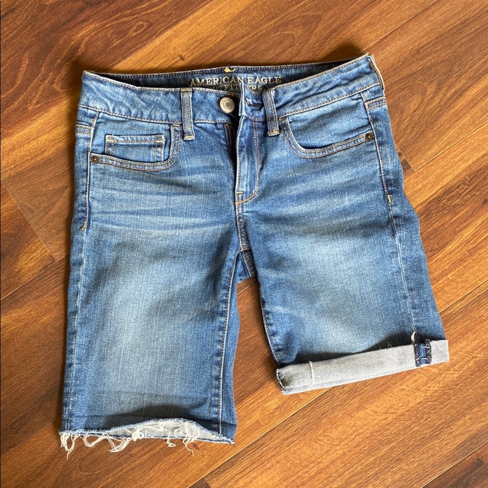 4/$20 American Eagle Outfitters Bermuda Denim Shorts with Raw Hem Roll Up